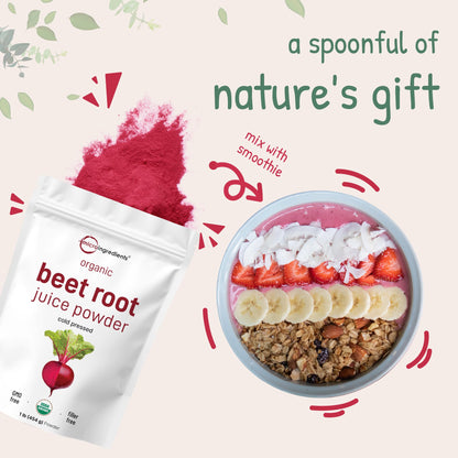 Micro Ingredients Organic Beet Root Powder - 1 lb, Cold-Pressed & Water-Soluble, Non-GMO