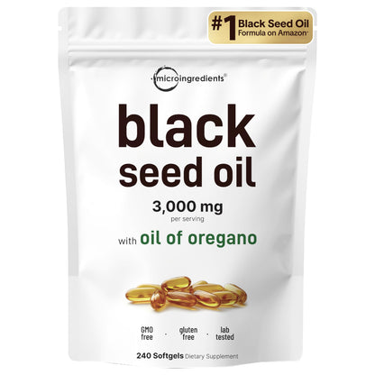 Micro Ingredients Black Seed Oil Softgels 3,000mg | 2-in-1 Oregano Oil Immune Support