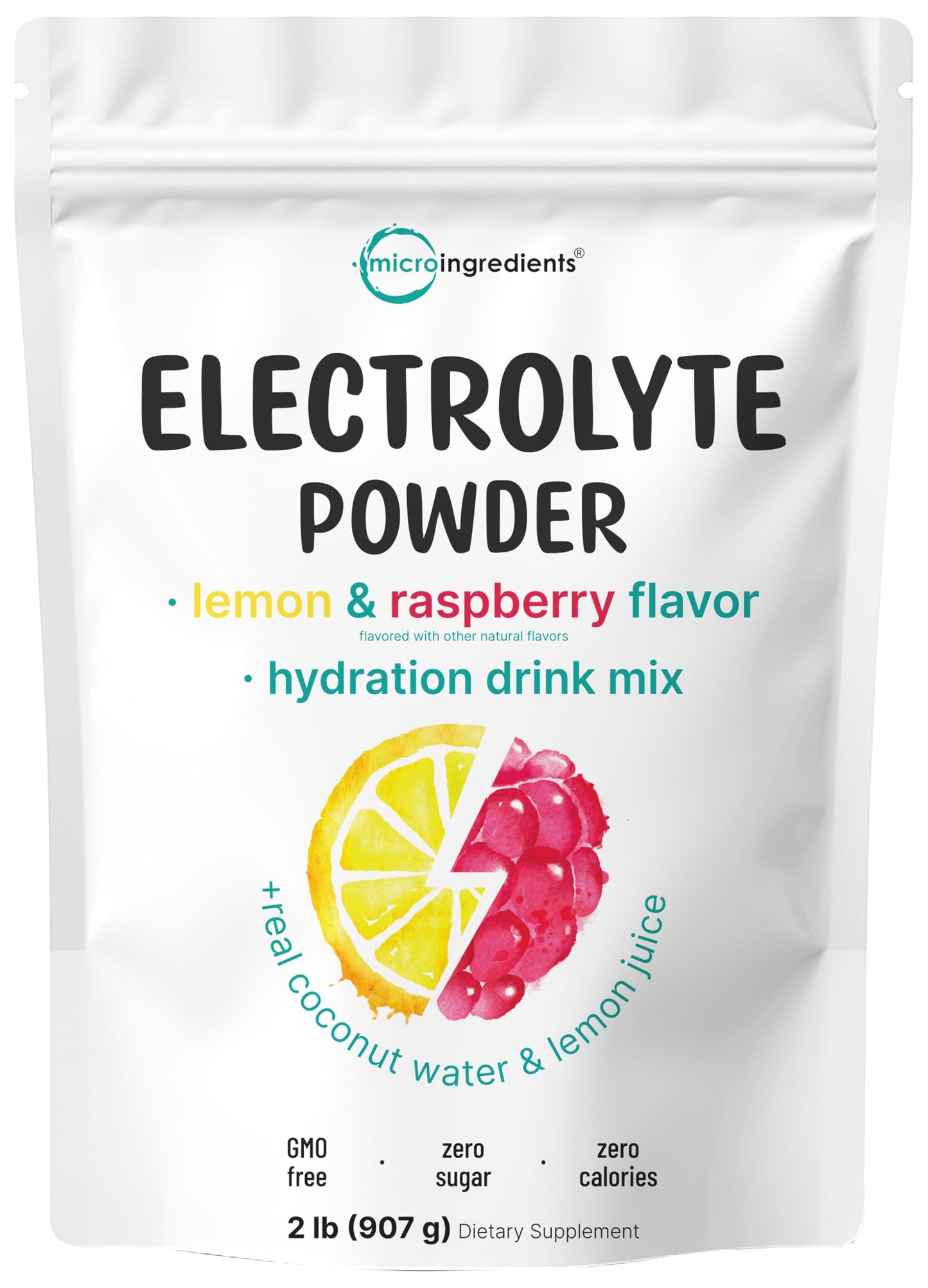 Micro Ingredients Electrolyte Powder, 2 lbs (139 Servings) – Lemon Raspberry Flavor | 1,000mg Potassium | No Sugar | Keto | Non-GMO