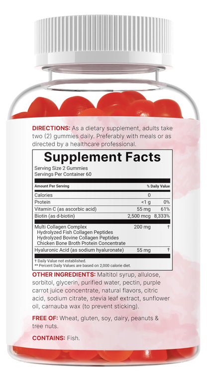 Micro Ingredients Multi Collagen Gummies 120 – 8-in-1 (I–X) with Biotin, Hyaluronic Acid & Vitamin C | Pomegranate Berry