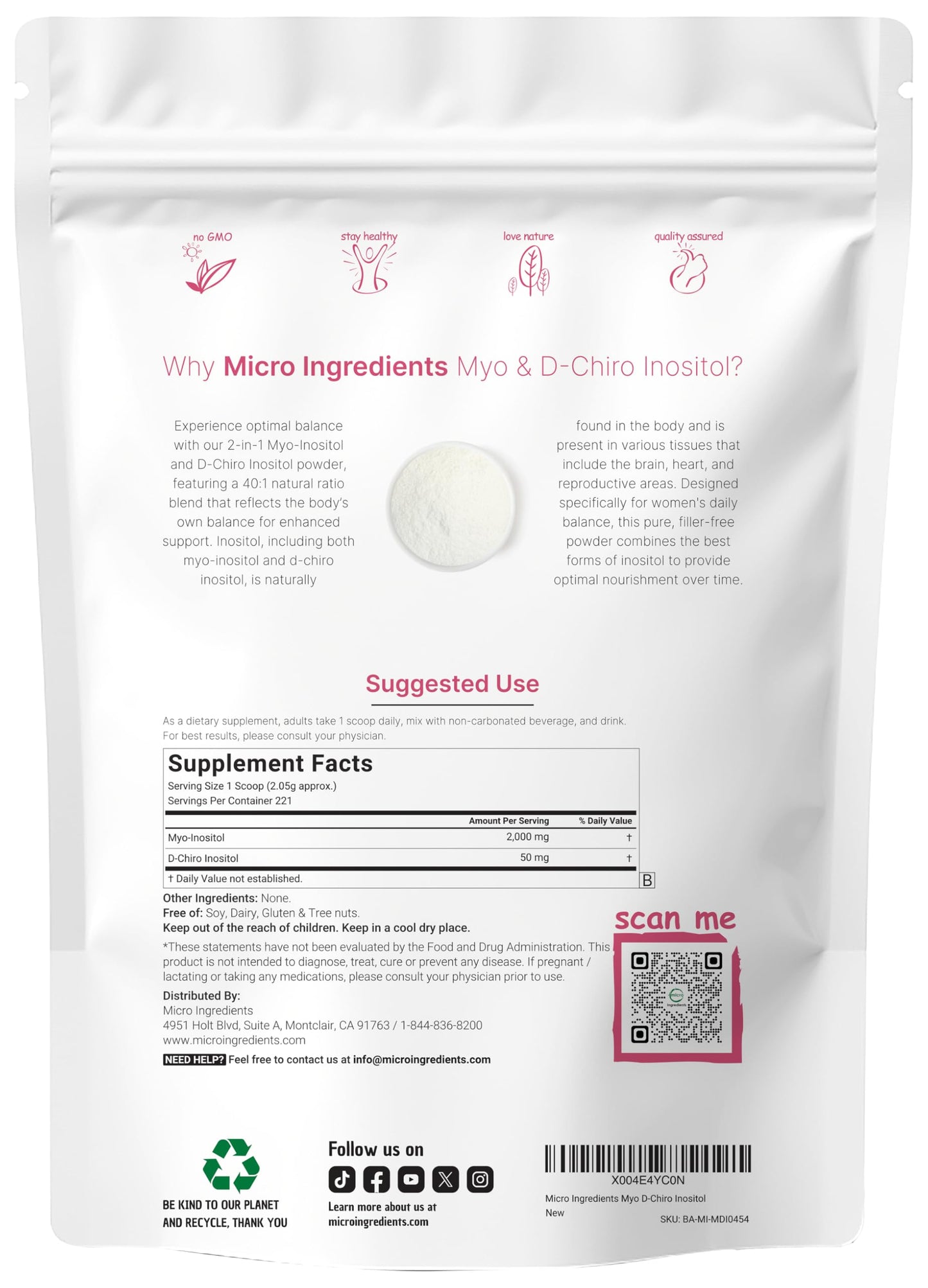 Myo-Inositol & D-Chiro Inositol Powder 1lb - 40:1 for Hormonal Balance