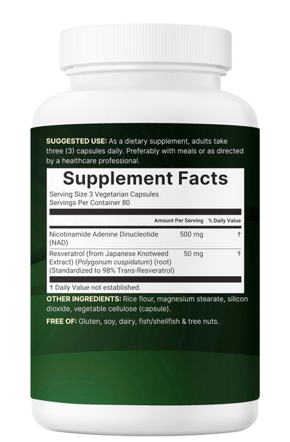 Micro Ingredients NAD+ 500mg with Resveratrol - 240 Veggie Capsules | Anti-Aging, Energy & Brain Support