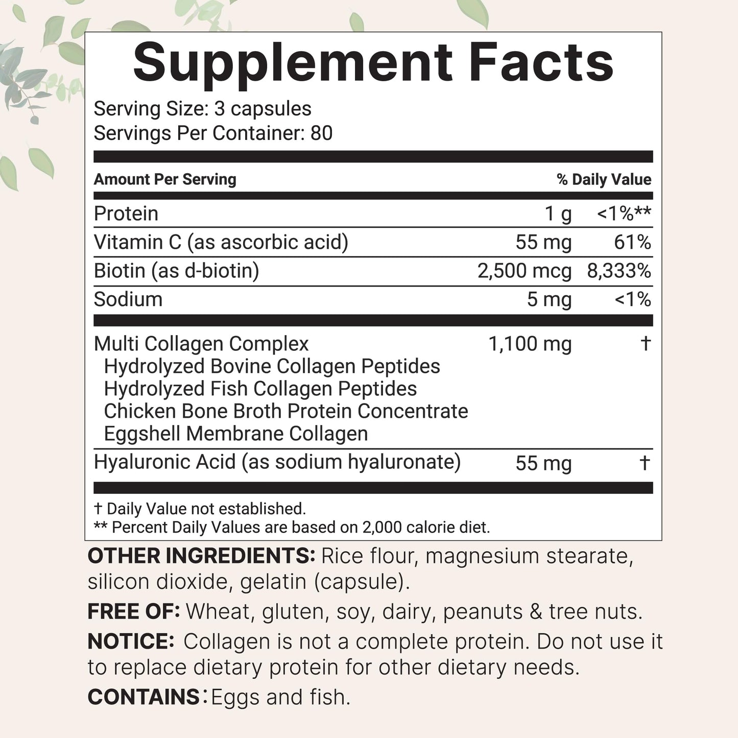 Micro Ingredients 2 Pack Multi Collagen Pills – Types I–X, Biotin & Hyaluronic Acid