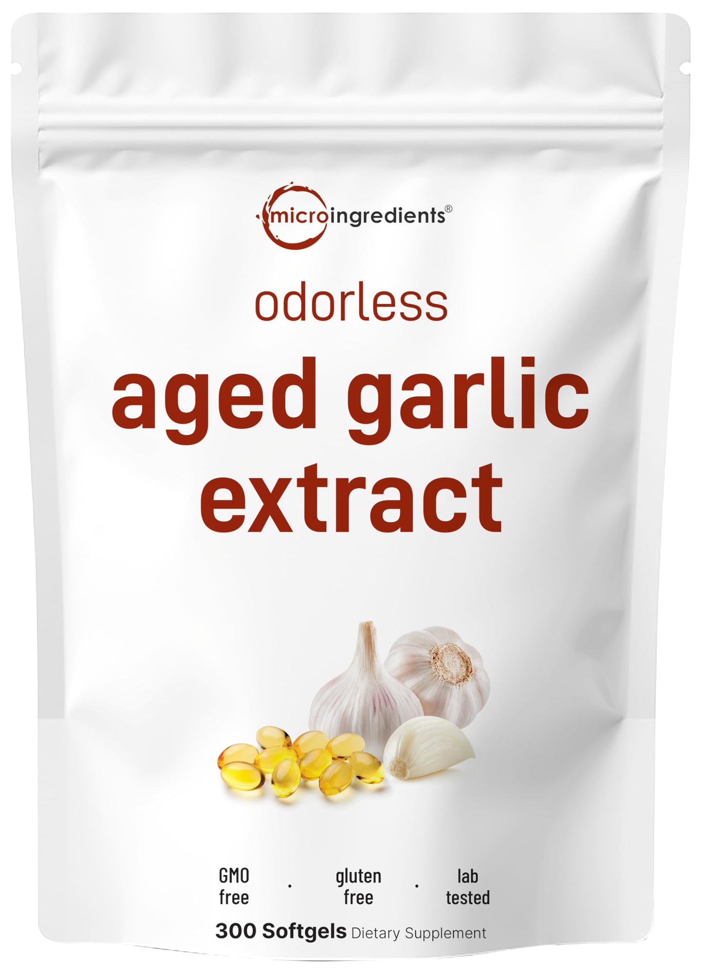 Micro Ingredients Odorless Garlic Softgels, 300 Count | 2-Year Aged Garlic Extract