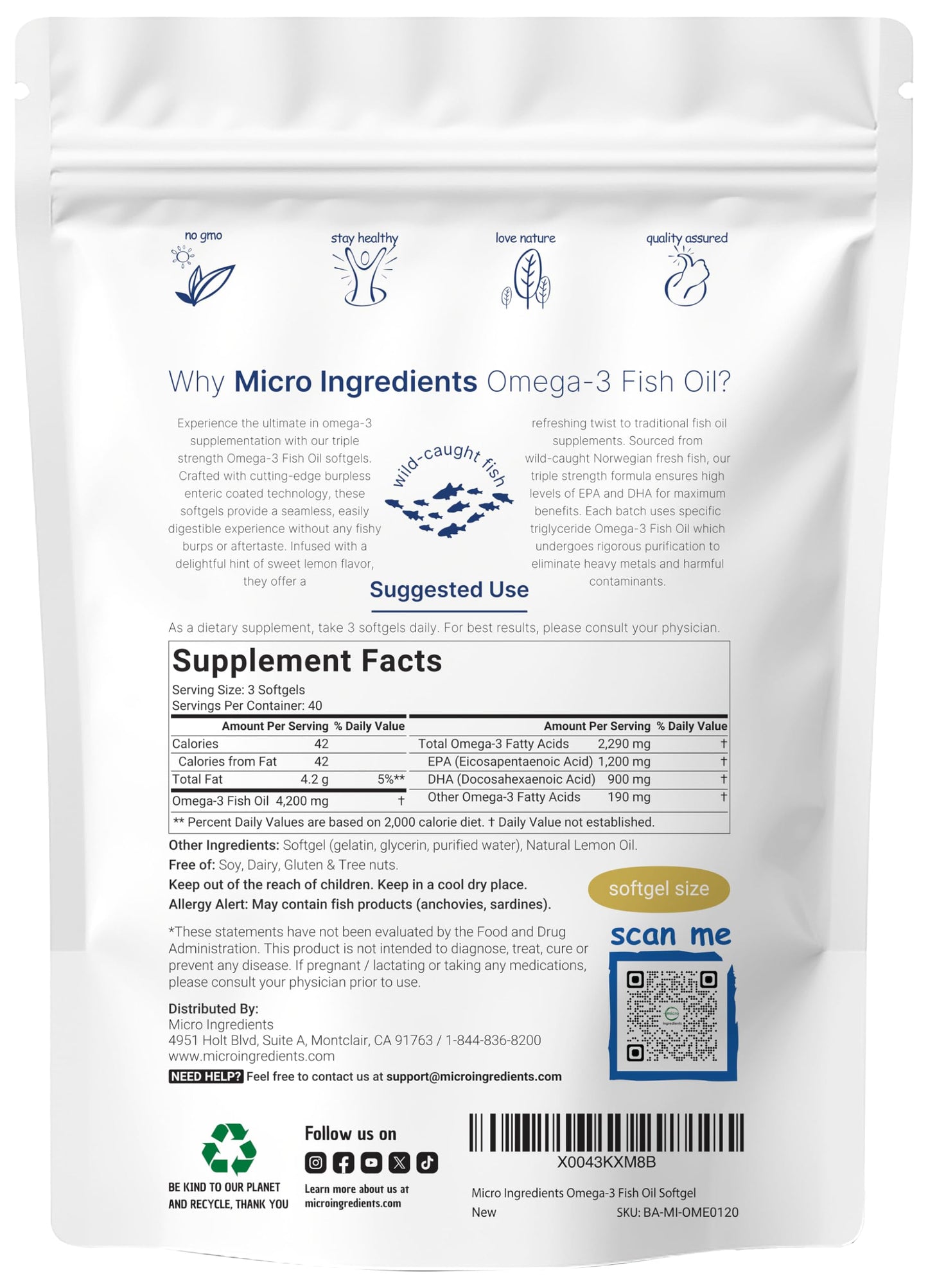 Micro Ingredients Omega-3 4200mg | 120 Softgels Lemon Burpless