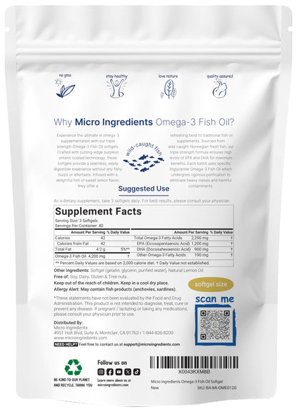 Micro Ingredients Omega-3 4200mg | 120 Softgels Lemon Burpless