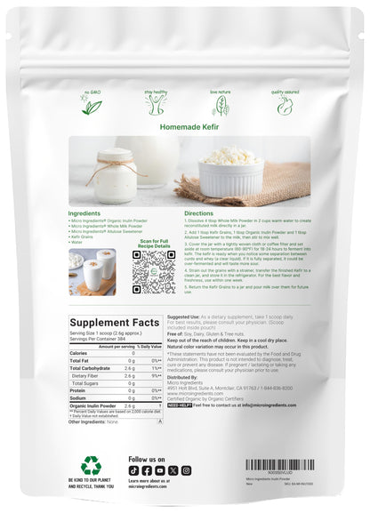 Micro Ingredients Organic Inulin FOS Fiber Powder 2.2 lb | Water-Soluble Prebiotic