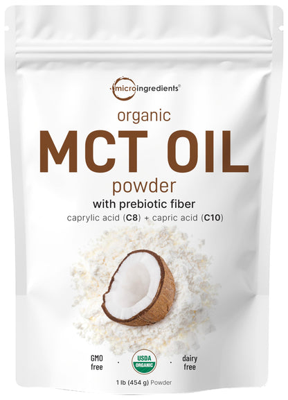 Micro Ingredients Organic MCT Oil Powder with Prebiotic Fiber – 1 lb (16 oz) – C8 MCT Oil for Coffee Creamer – No GMOs, Keto, Vegan