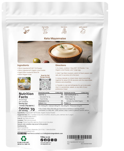 Micro Ingredients Organic MCT Oil Powder with Prebiotic Fiber – 1 lb (16 oz) – C8 MCT Oil for Coffee Creamer – No GMOs, Keto, Vegan