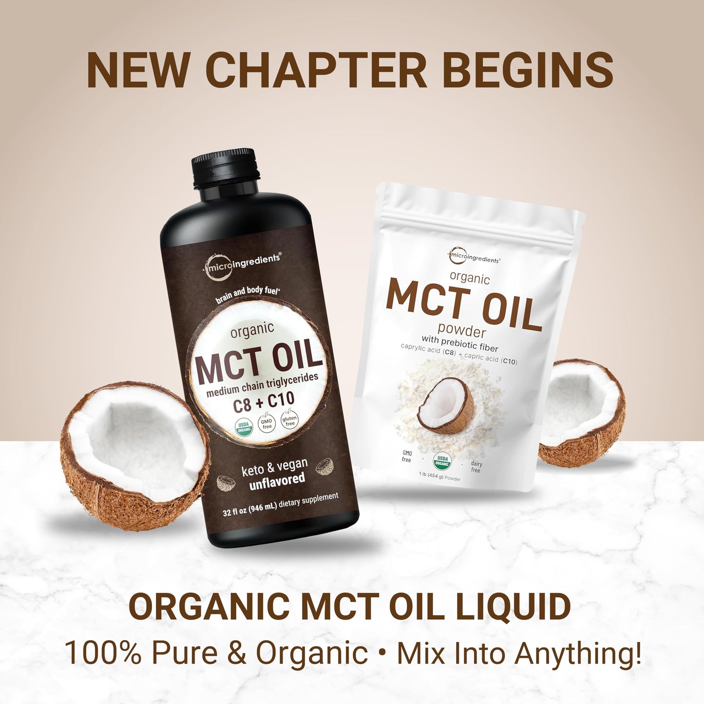 Micro Ingredients Organic MCT Oil Powder with Prebiotic Fiber – 1 lb (16 oz) – C8 MCT Oil for Coffee Creamer – No GMOs, Keto, Vegan