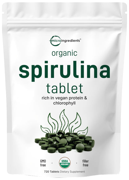 Micro Ingredients Organic Spirulina – 3000mg per Serving, 720 Tablets
