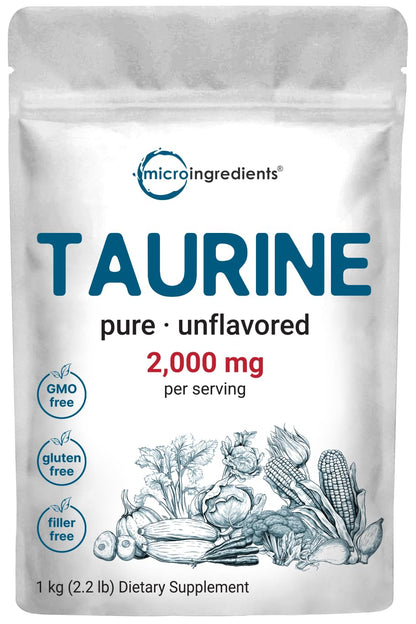 Micro Ingredients Taurine Powder Supplement | 1 KG, 2000 mg Per Serving | Unflavored Free Form | 100% Pure, Easily Absorbed