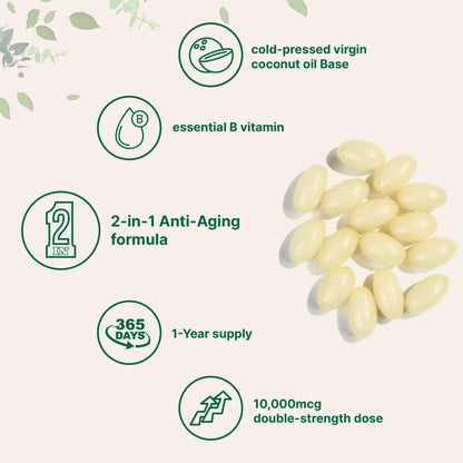 Biotin 10,000mcg + Hyaluronic Acid 25mg Softgels | Virgin Coconut Oil 365-Count