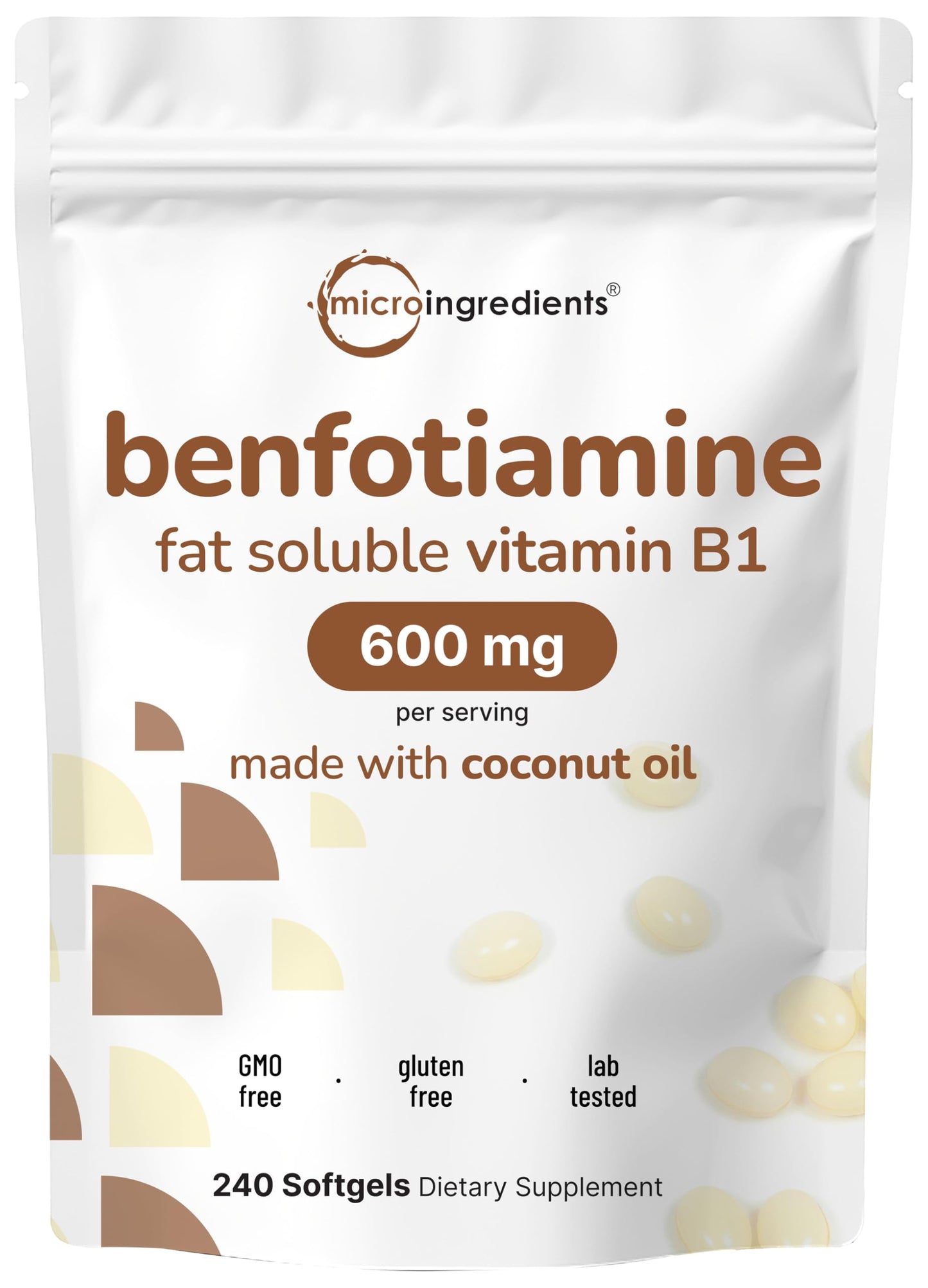 Micro Ingredients Vitamin B1 Benfotiamine 600mg Softgels – Bioavailable B1, Non-GMO, Soy Free