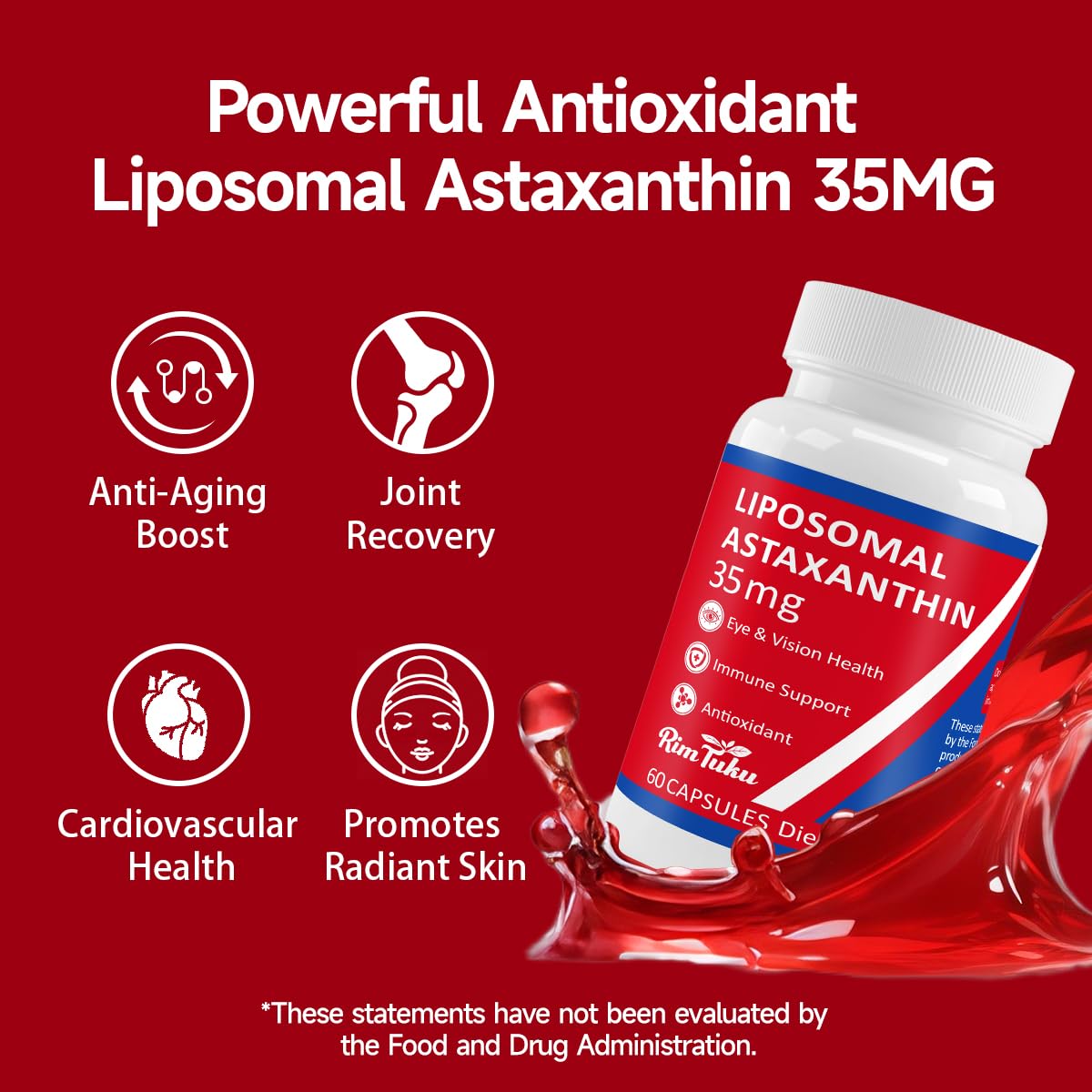 35mg Liposomal Astaxanthin Supplement – Antioxidant Support for Skin, Joints & Eyes | Vegan, Non-GMO
