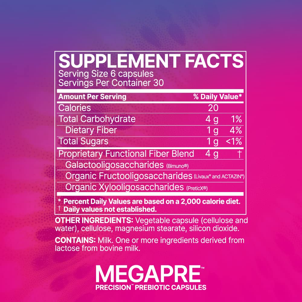 Microbiome Labs MegaPre Prebiotic Fiber Supplement in Vegetable Capsules – Clinically Tested Oligosaccharides for Microbial Diversity (180 Capsules)