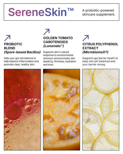 Microbiome Labs SereneSkin - Spore Probiotic Complex with Citrus Polyphenols for Skin Clarity & Gut Health | Daily Skincare Probiotic (60 Capsules)