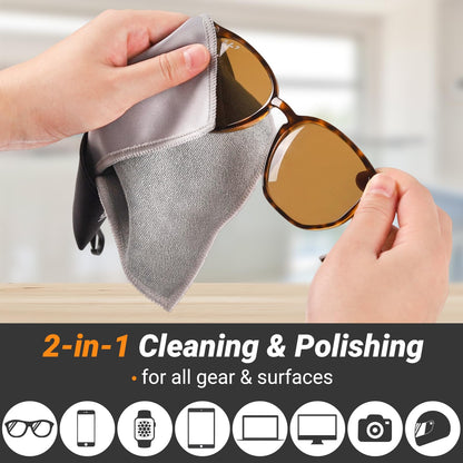 2-Sided Glasses Cleaner & Polishing Cloths Keychain – Portable Microfiber Lens Cleaning Kit (6x6 inch)