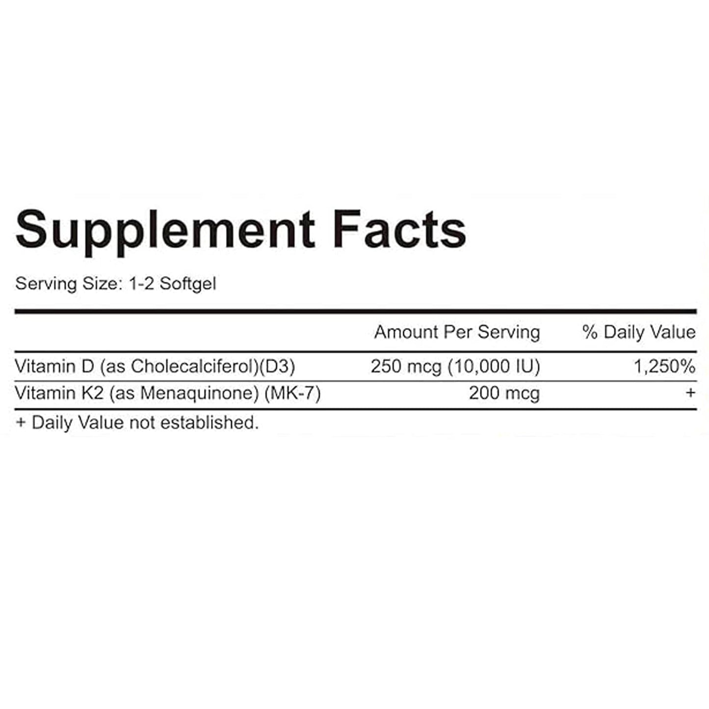 MicroLabs D3 K2 Softgels – 10000 IU D3 + 200 mcg K2, 2-in-1 Vitamin D3 K2, 300 Softgels/Pack