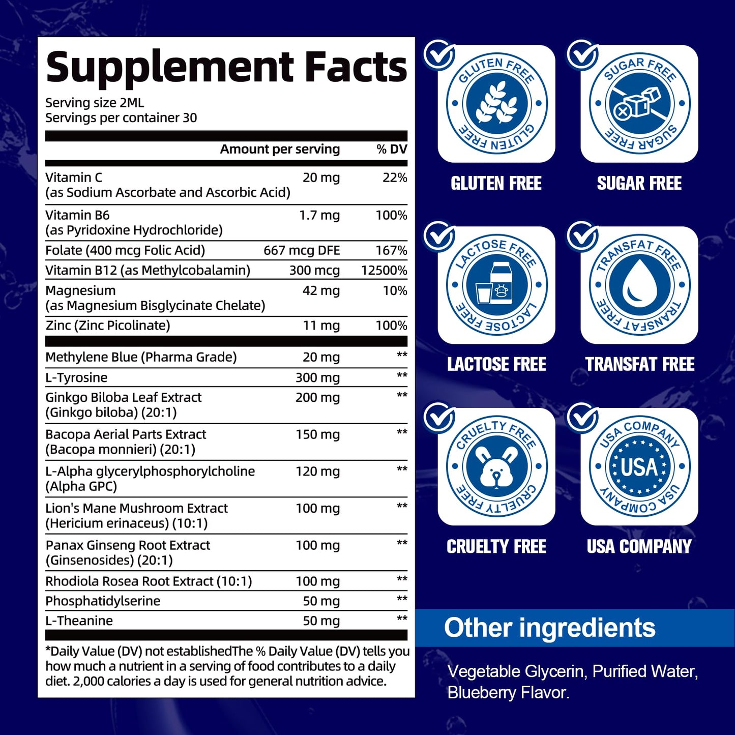 Migcopat Methylene Blue Drops with Alpha GPC, Lion's Mane & Bacopa - 2 fl oz