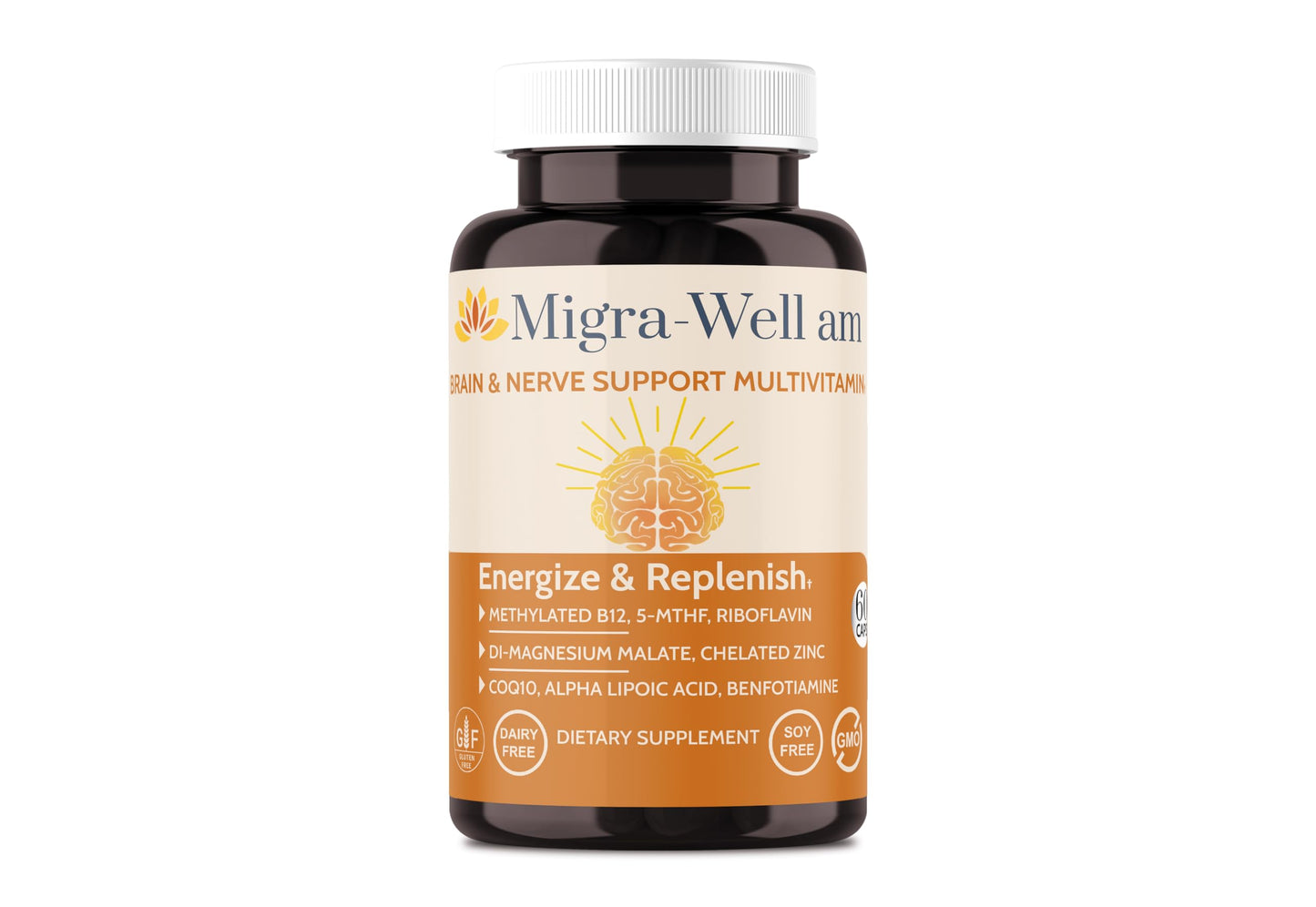 Wellkasa Migra-Well AM: Energizing Methylated Multivitamin – Brain & Nerve Health (No Iron, 60 Caps)
