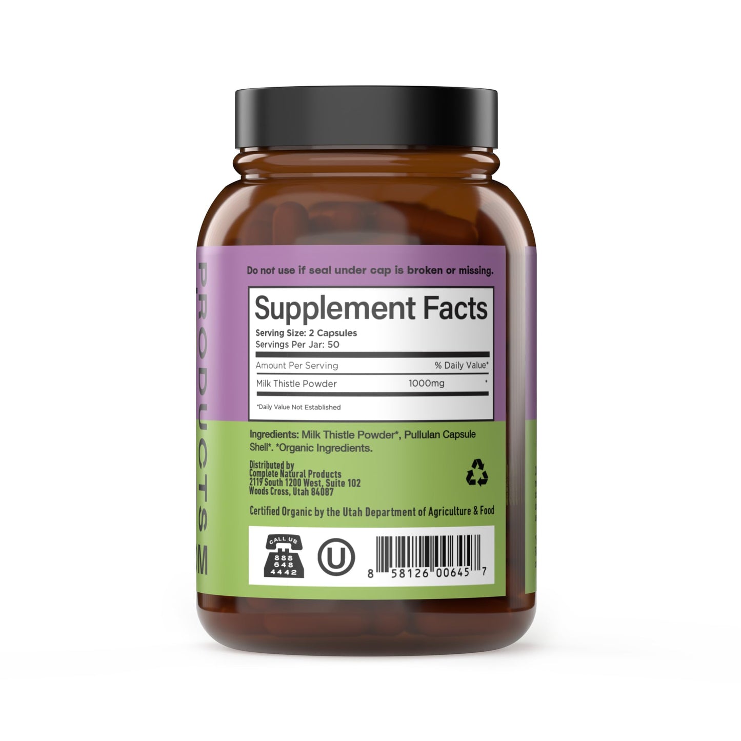 Milk Thistle Capsules 500 mg Silymarin – Pure Organic, Pack of 2 (200 Capsules) | Complete Natural Products