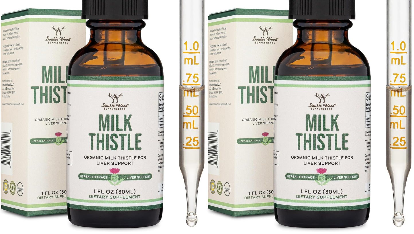 Milk Thistle Drops – Organic Liver Detox (1 oz, 30 Servings) Vegan • Non-GMO • Gluten Free | Double Wood (Pack of 2)
