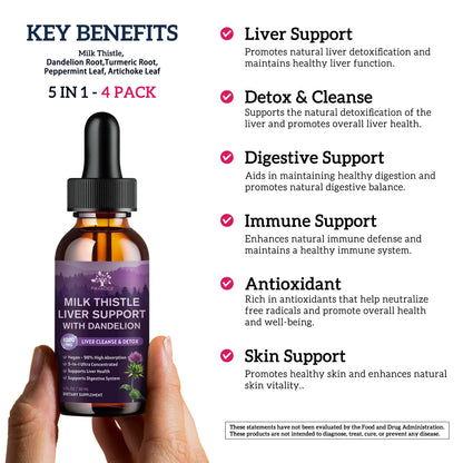 (4 Pack) Milk Thistle Drops 1000mg | Liver Detox & Support | Vegan, Non-GMO | 1 Fl Oz