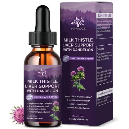 (4 Pack) Milk Thistle Drops 1000mg | Liver Detox & Support | Vegan, Non-GMO | 1 Fl Oz