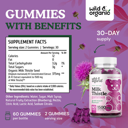 Wild & Organic Milk Thistle Gummies 1500mg | Liver Detox, Vegan & Non-GMO