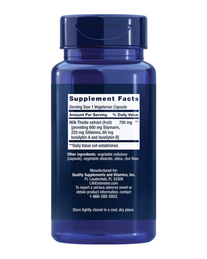 Life Extension Milk Thistle – Full-Spectrum Silymarin for Liver Health | Non-GMO, Gluten-Free, 60 Vegetarian Capsules