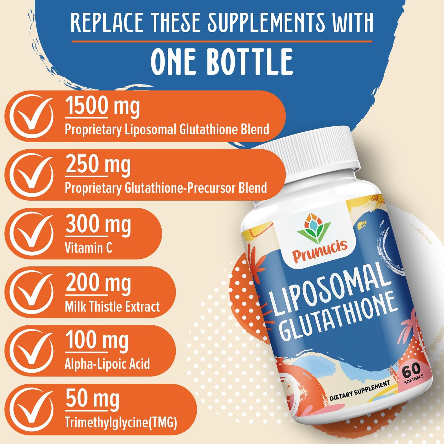2400MG Liposomal Glutathione with Vitamin C, Milk Thistle & Alpha-Lipoic Acid - 120 Softgels