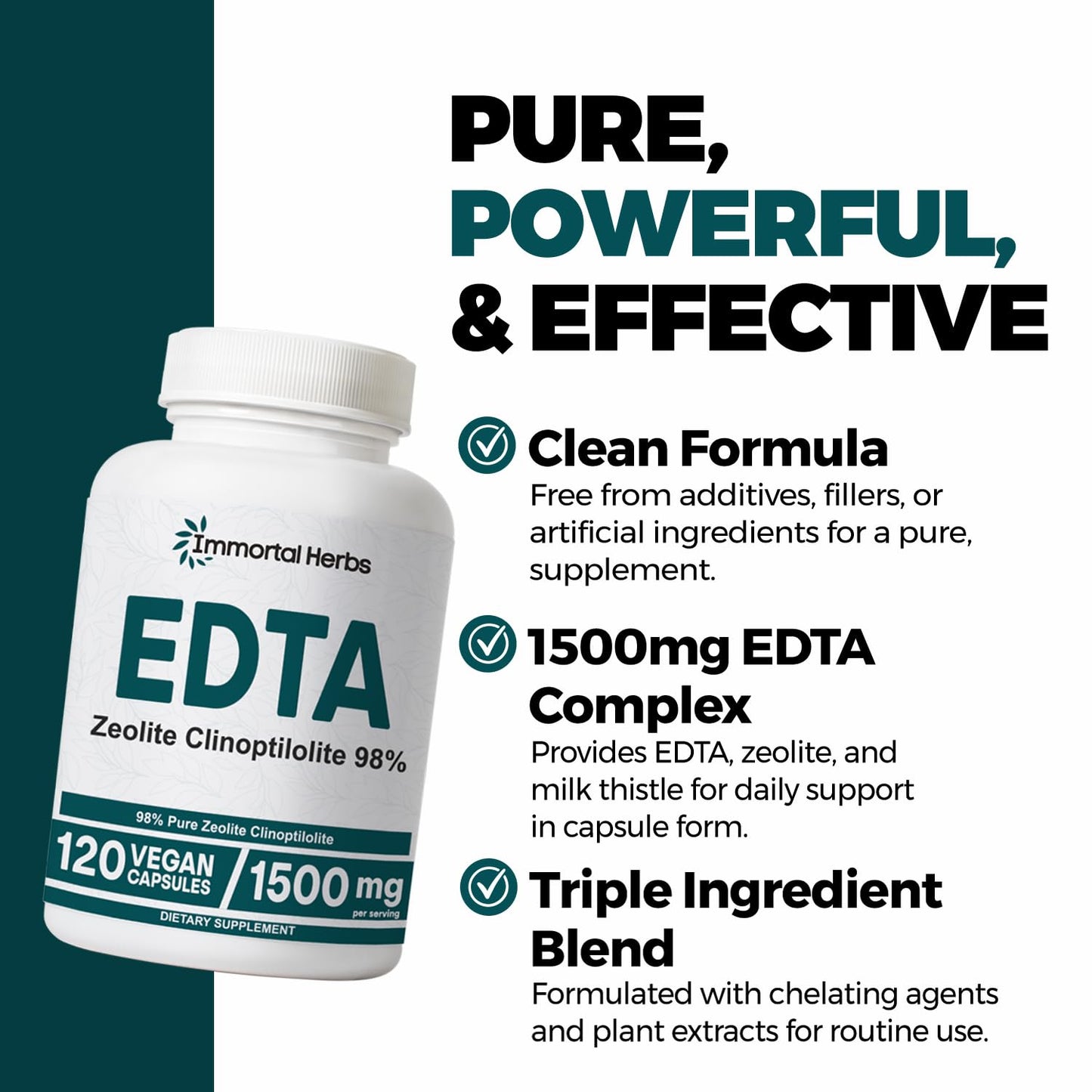 Immortal Herbs Calcium Disodium EDTA Capsules 1500mg with Zeolite Clinoptilolite & Milk Thistle – 120 Vegan, Non-GMO, Gluten Free