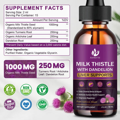 Milk Thistle Liver Detox Drops – Organic 2 Pack, 1 oz | Gluten-Free, Non-GMO