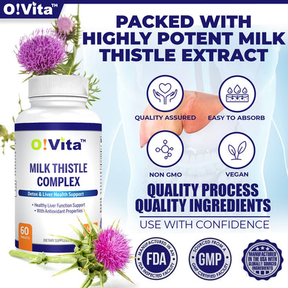 O!VITA Milk Thistle Complex 450mg - Supports Healthy Liver Function - 60 Non-GMO Vegan Tablets