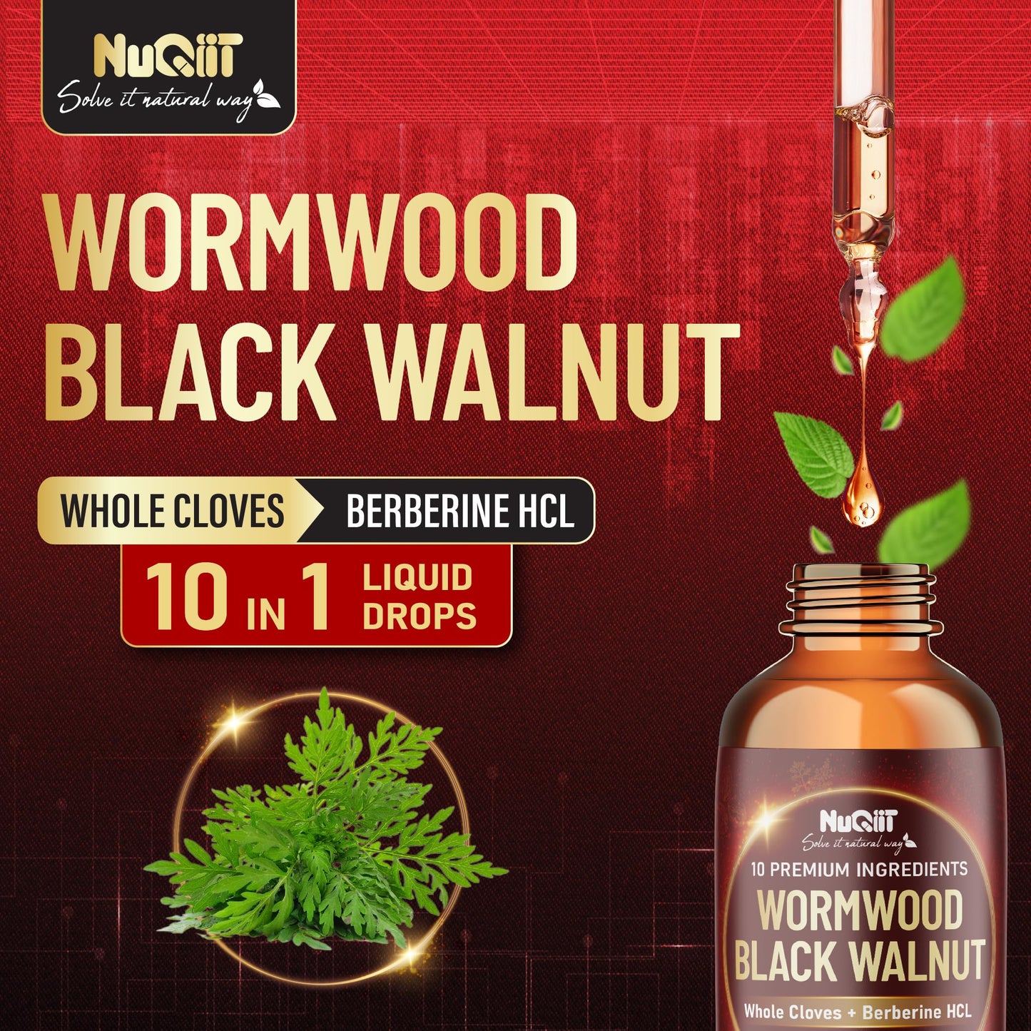10in1 Wormwood Liquid Drops with Wormwood, Black Walnut, Whole Cloves, Berberine, Milk Thistle, Turmeric, Ginger, Milk Thistle and More - 30ml Liquid Drops for 30Days
