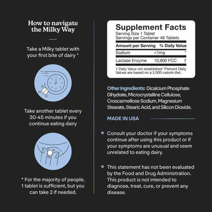 Milky Lactose Intolerance Pills - 10,800 FCC Lactase Enzyme | Dairy Relief