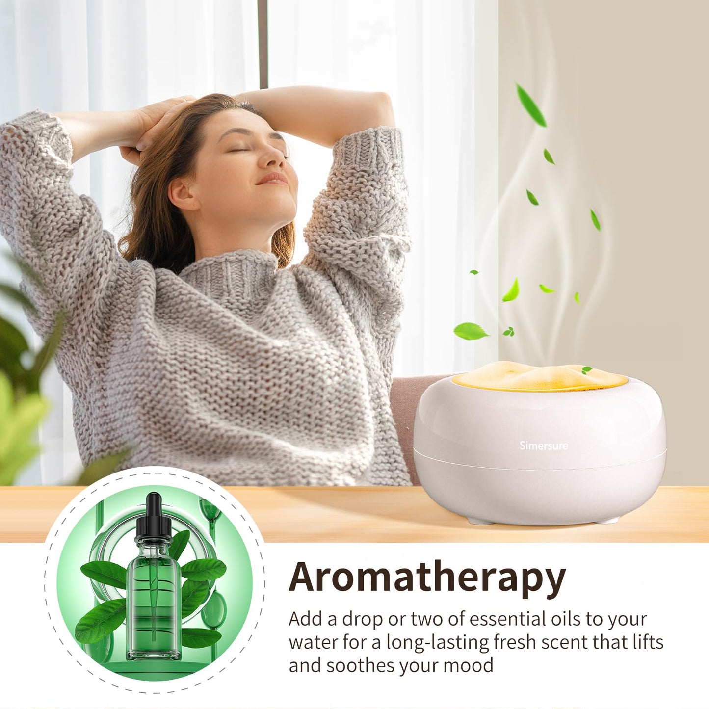 Essential Oil Diffuser 370ml – Quiet Humidifier with 7 LED Colors, Timer & Auto-Off (Milky White)