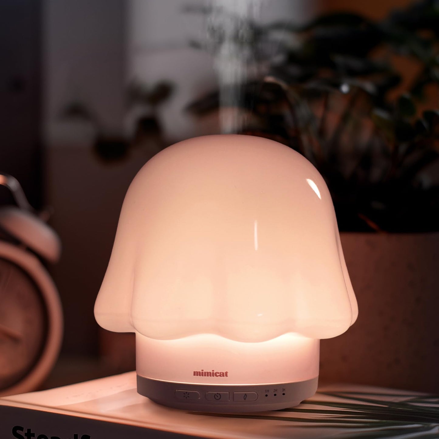 mimicat Essential Oil Diffuser — Glass Top, 120ml, Pink, Timer, Night Light