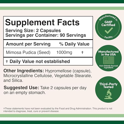 Mimosa Pudica Seed Capsules - 180 Count (1000mg) Digestive Support | Double Wood