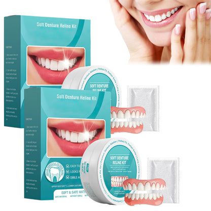 2Pcs Minceetbien Dentures - Silicone Reline, Adjustable Snap-In Upper & Lower Kit