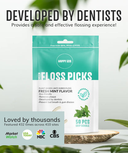 Biodegradable Floss Picks (200pcs) - Plant-Based Mint, Vegan & Nontoxic