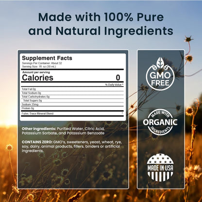 Liquid Chelated Minerals with Humic Fulvic Blend - 72+ Plant-Based Minerals, 32 oz