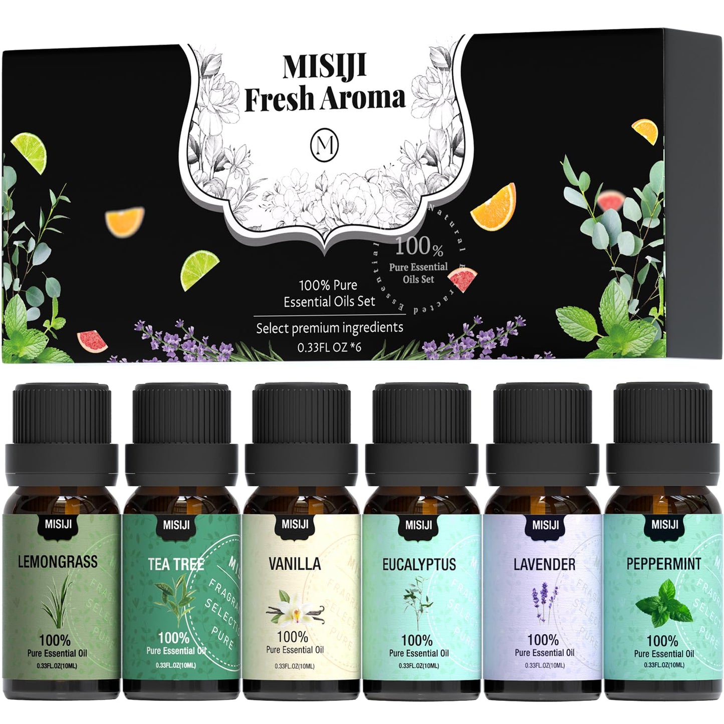 MISIJI 6 x 10ml Aromatherapy Essential Oils Set – Diffuser & Home Fragrance