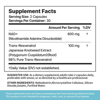 MISS PEP NAD+ Supplement – Nicotinamide Riboside + Resveratrol, 60 Capsules