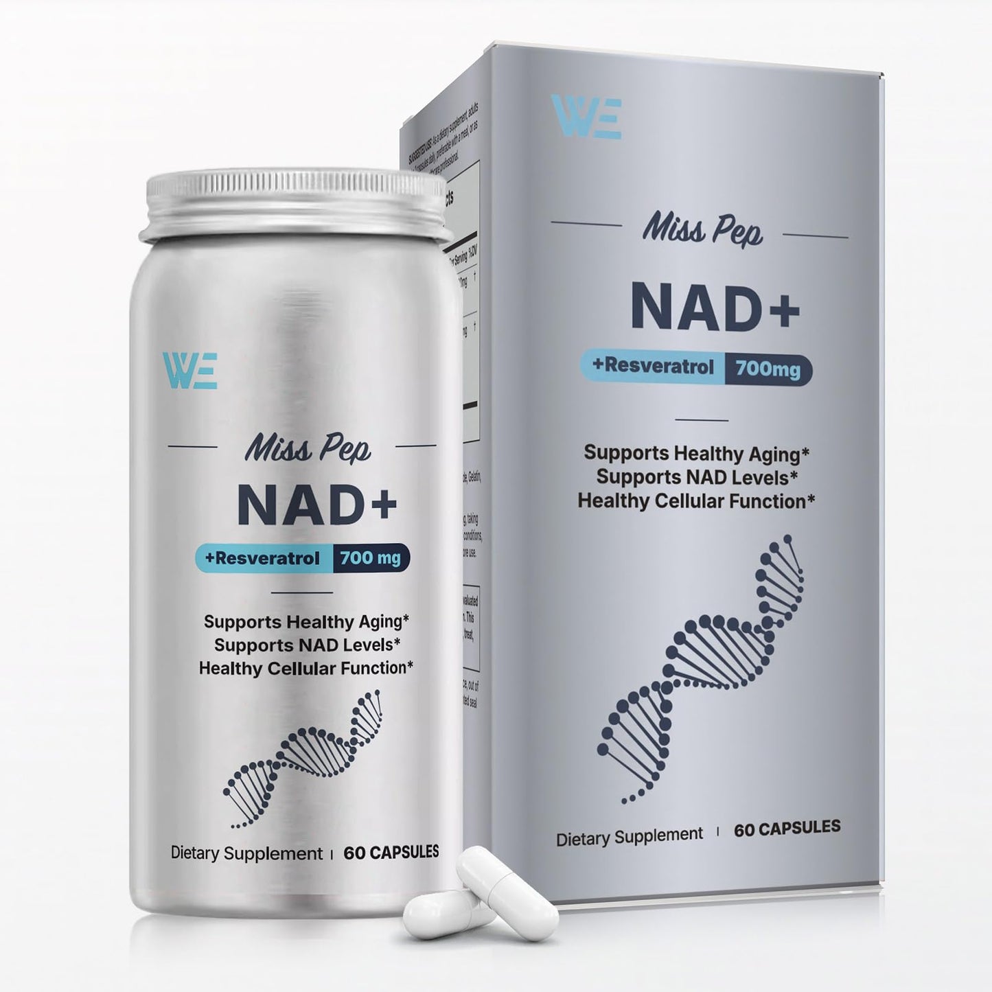 MISS PEP NAD+ Supplement – Nicotinamide Riboside + Resveratrol, 60 Capsules