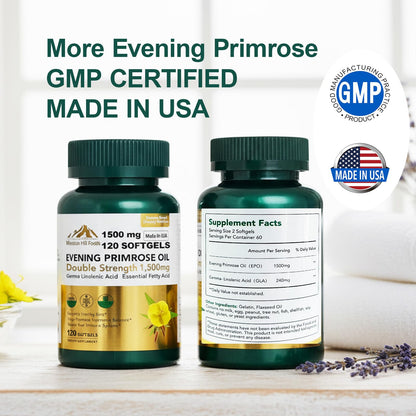 Mission Hill Foods 1500mg Evening Primrose Oil Capsules for Women | Hormonal Balance & Skin Health (2-Month Supply)