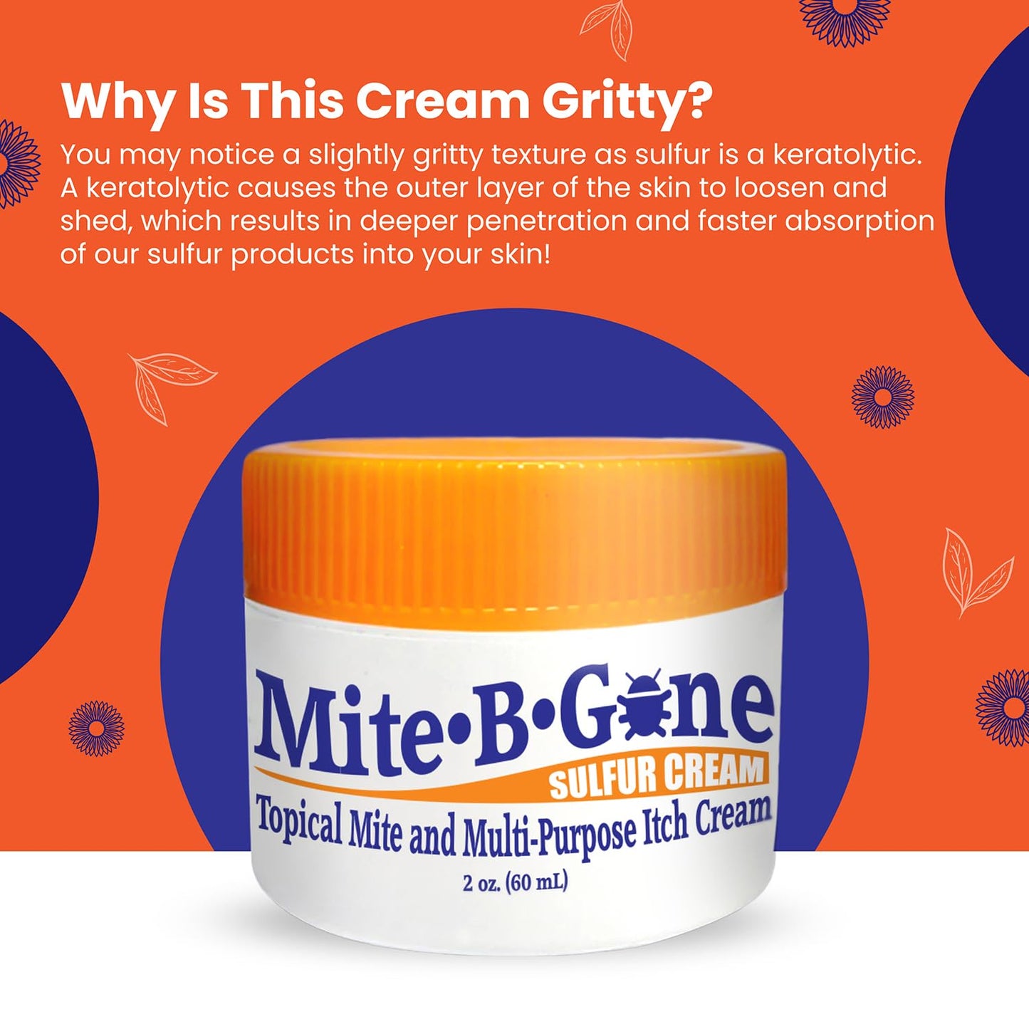 Mite-B-Gone Mite Cream & Bite Relief | Natural Sulfur for Itch & Irritation | Safe for Kids & Adults | 2oz