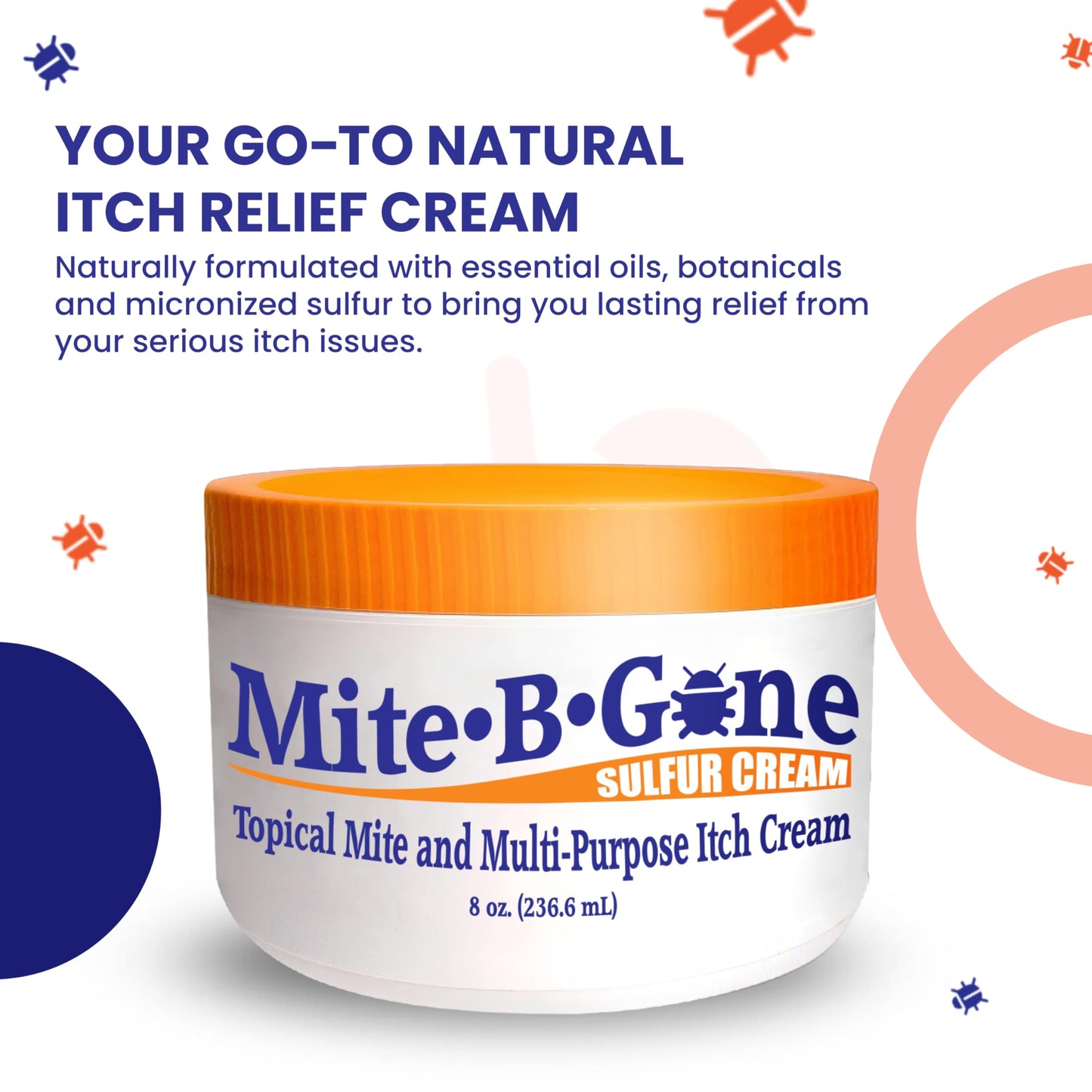 Mite-B-Gone Mite Cream & Bite Relief – Natural Sulfur for Bites & Itching | Safe for All Ages | 8 oz