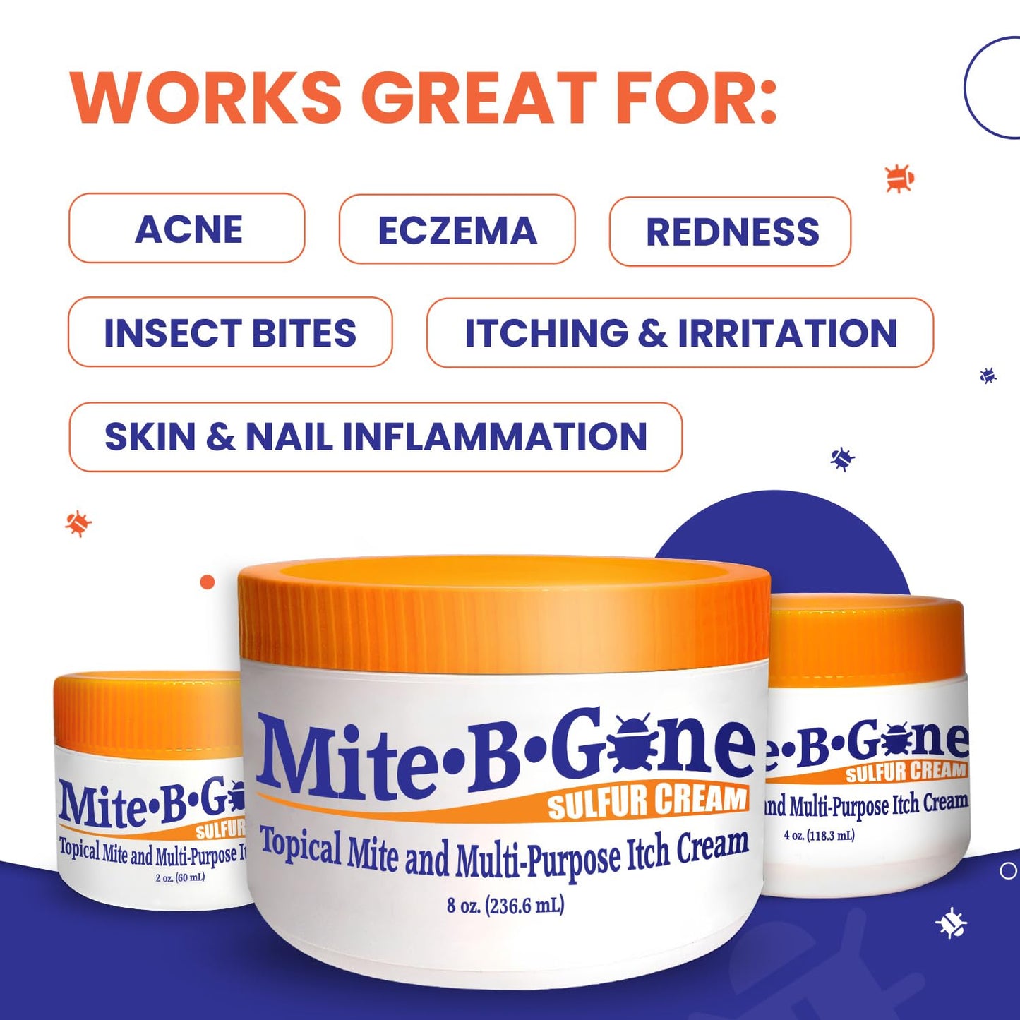 Mite-B-Gone Mite Cream & Bite Relief | Natural Sulfur for Itch & Irritation | Safe for Kids & Adults | 2oz